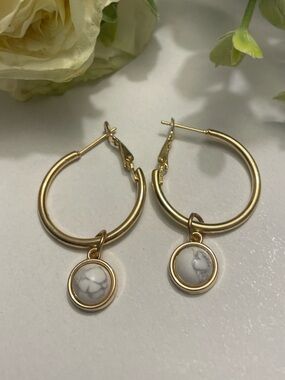 NWT Gold Plated White Stone Hoop Earrings Chic Boho handmade